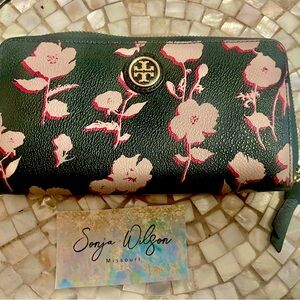 Tory Burch Floral Hunter Green wallet